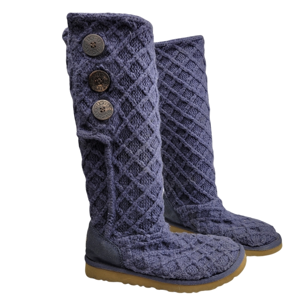 UGG Lattice Cardy Real Sheepskin Knit Tall Boots Size 7